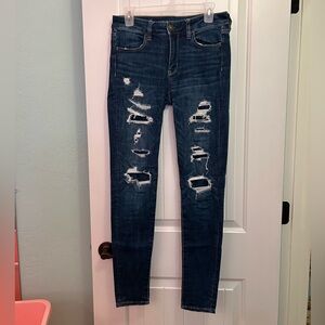 American Eagle Outfitters Long Dark Blue Distressed Ripped Skinny Jeans